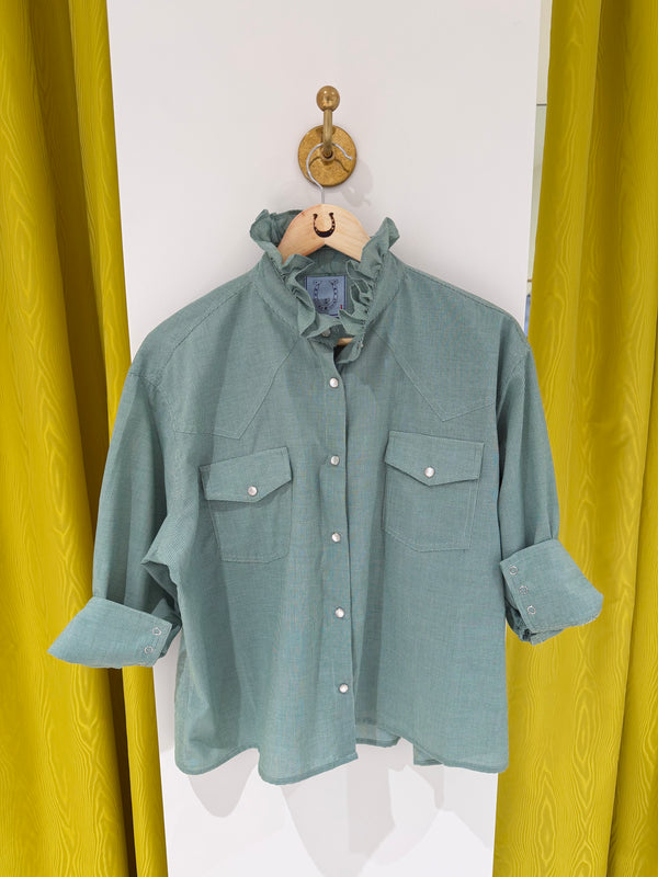 Bonnie Top - Green Micro Gingham