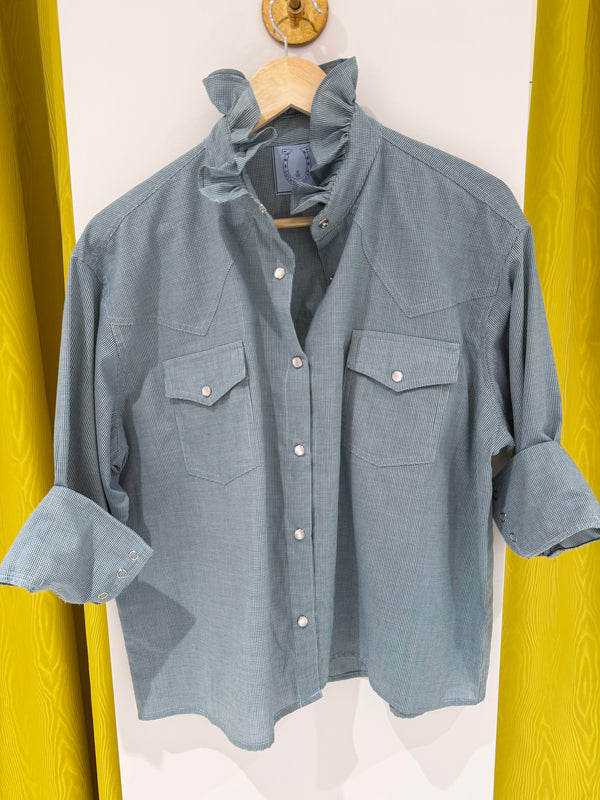 Bonnie Top - Teal Micro Gingham